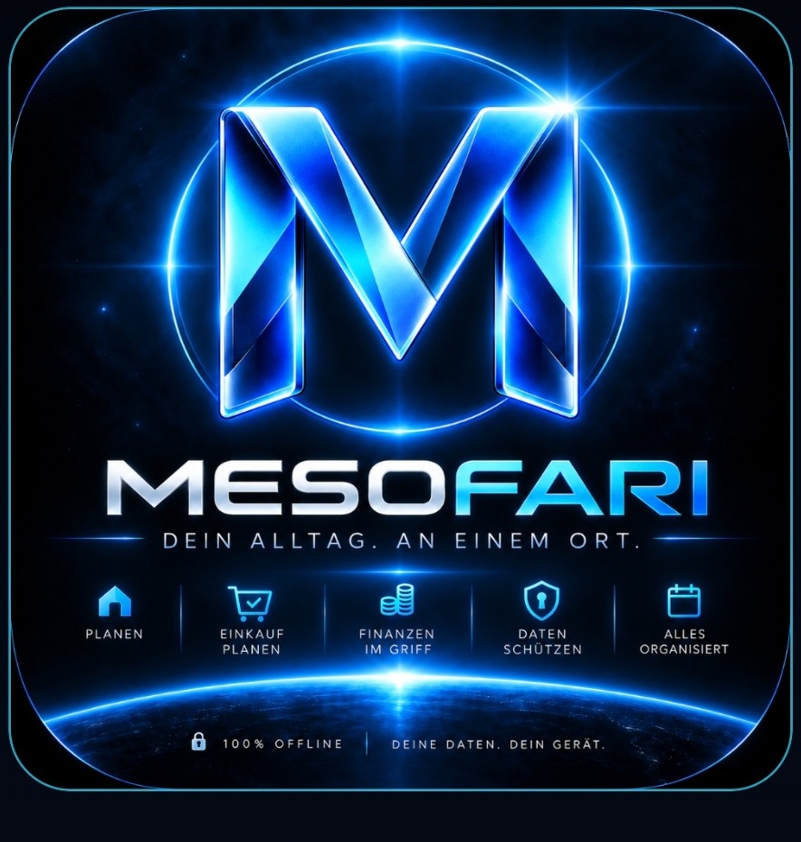 MESOFARI Markenmotiv mit metallischem M-Logo