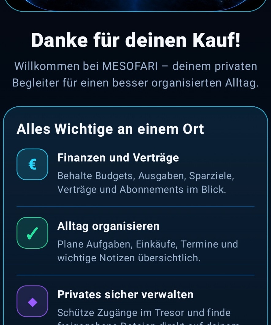 MESOFARI Willkommensseite